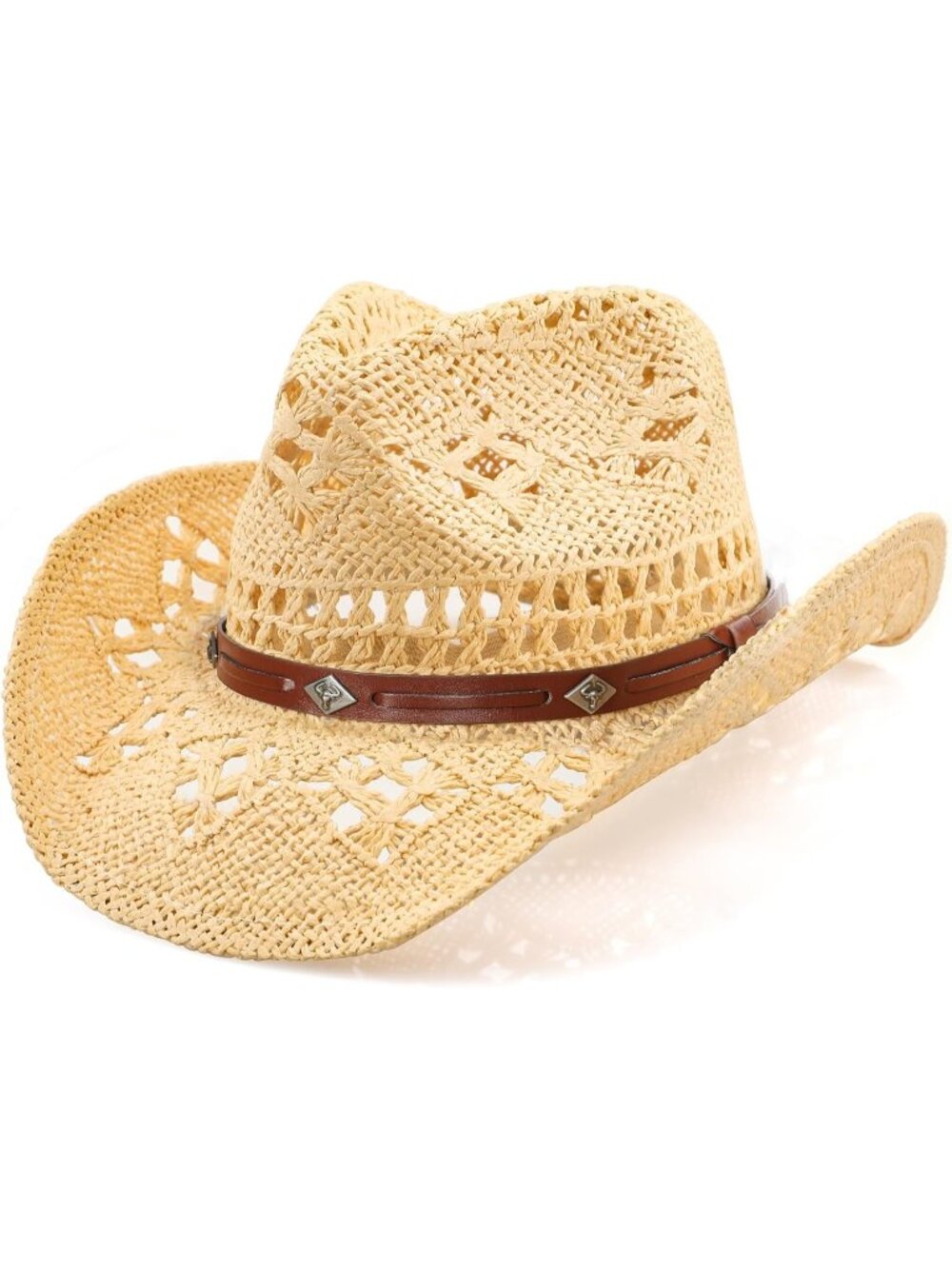 Men's Beige Elastic closure Straw Wide with Shapeable Brim Cowgirl Cowboy Hat